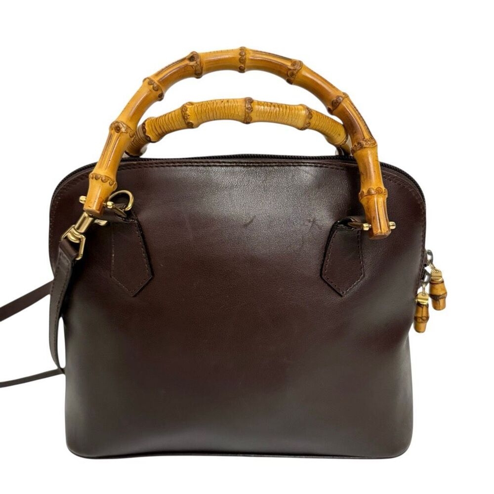 Gucci Women's Authentic Brown Leather Bamboo Double Handle Crossbody Handbag - Picture 8 of 12